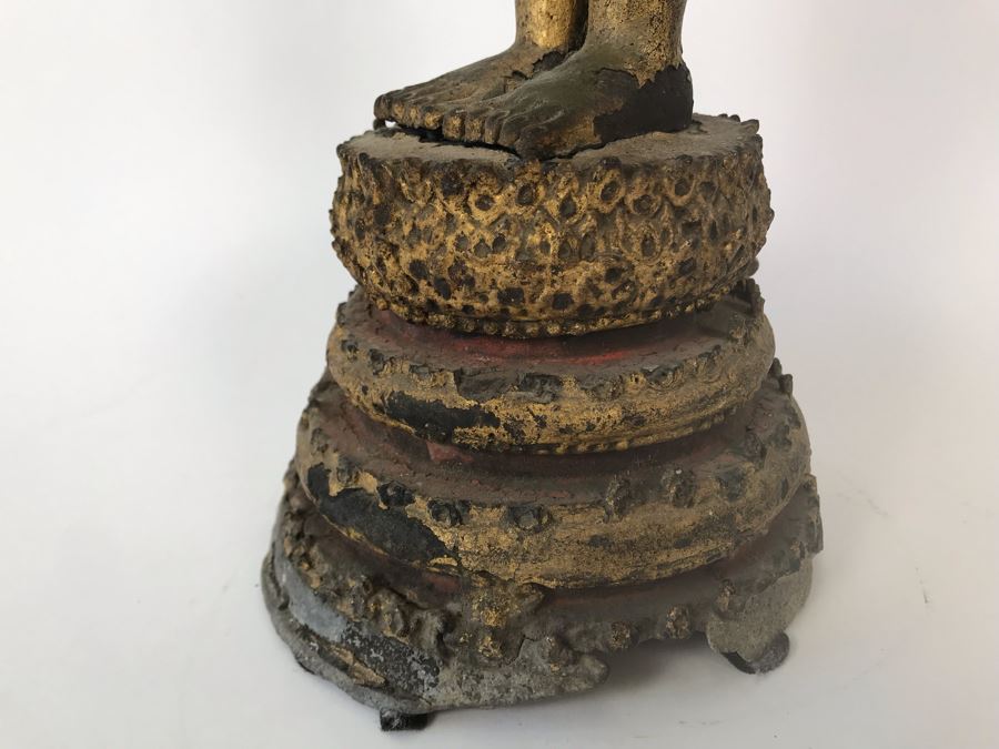 Vintage Thai Gilded Bronze Standing Buddha Statue 6W X 6D X 22.5H [Photo 16]