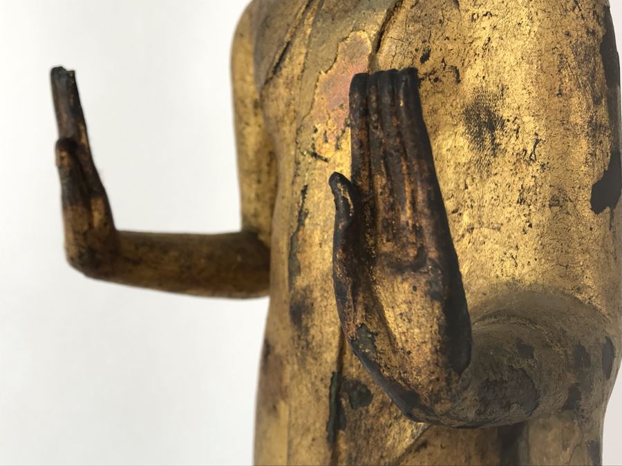 Vintage Thai Gilded Bronze Standing Buddha Statue 6W X 6D X 22.5H [Photo 18]