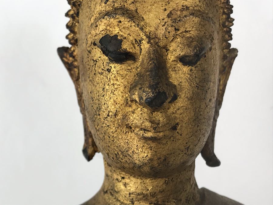 Vintage Thai Gilded Bronze Standing Buddha Statue 6W X 6D X 22.5H [Photo 3]