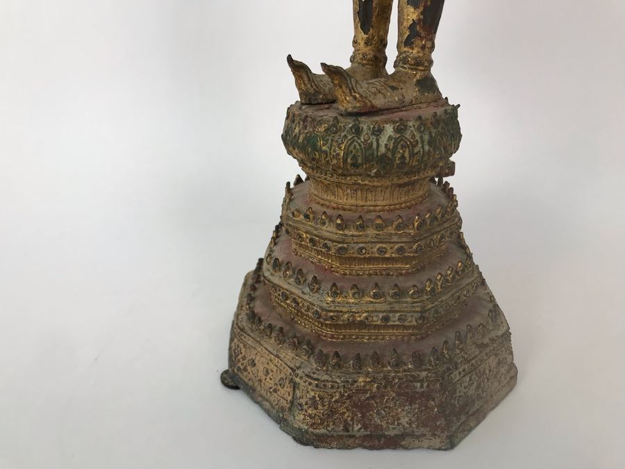 Vintage Thai Gilded Bronze Standing Buddha Statue 5.5W X 5D X 21H [Photo 22]