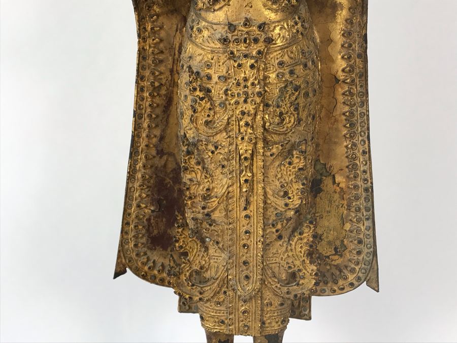 Vintage Thai Gilded Bronze Standing Buddha Statue 5.5W X 5D X 21H [Photo 7]