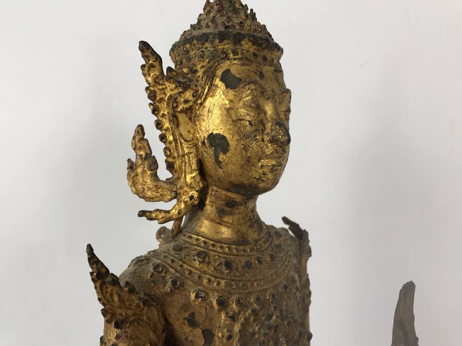 Vintage Thai Gilded Bronze Standing Buddha Statue 5.5W X 5D X 21H [Photo 12]