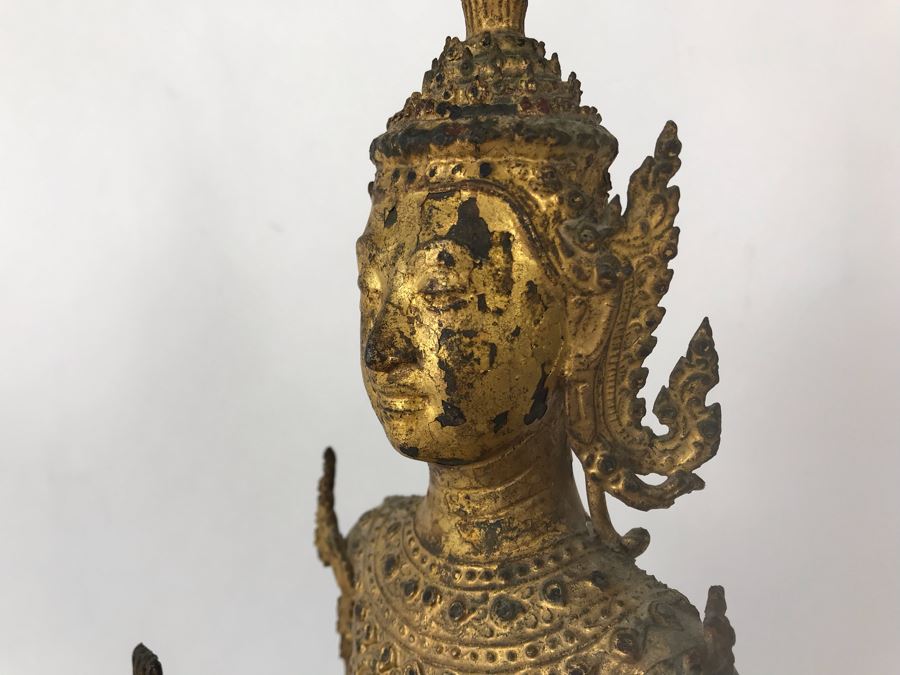 Vintage Thai Gilded Bronze Standing Buddha Statue 5.5W X 5D X 21H [Photo 20]