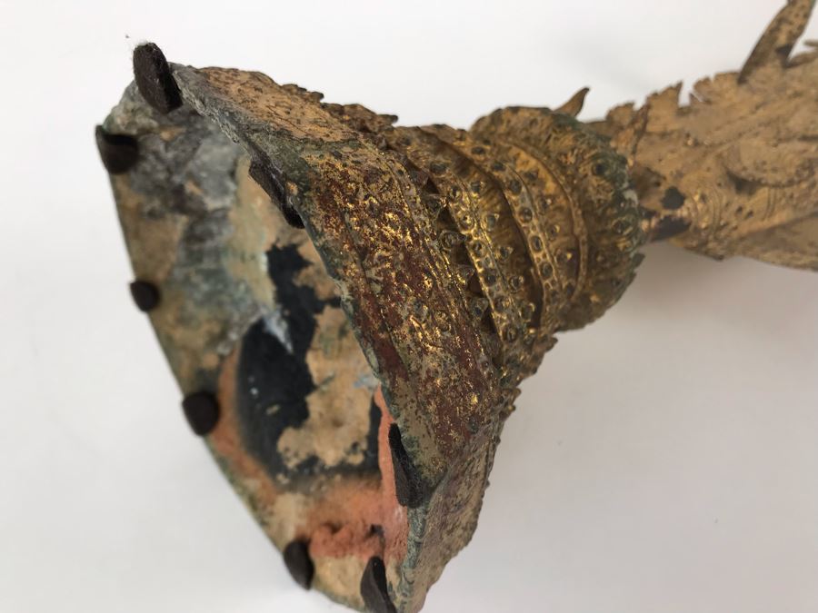 Vintage Thai Gilded Bronze Standing Buddha Statue 5.5W X 5D X 21H [Photo 27]