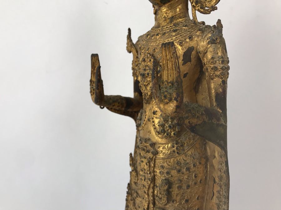 Vintage Thai Gilded Bronze Standing Buddha Statue 5.5W X 5D X 21H [Photo 21]