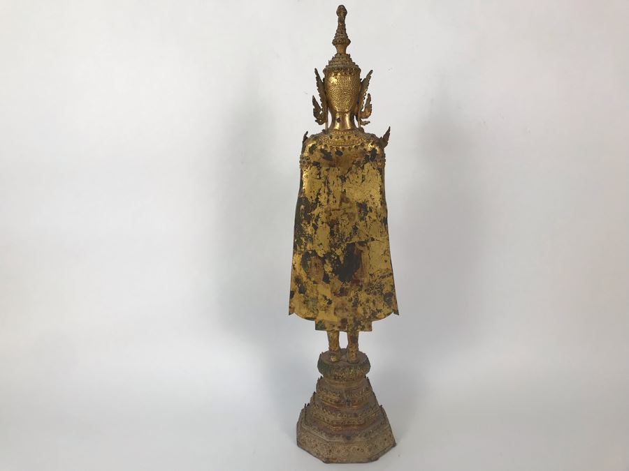 Vintage Thai Gilded Bronze Standing Buddha Statue 5.5W X 5D X 21H [Photo 17]