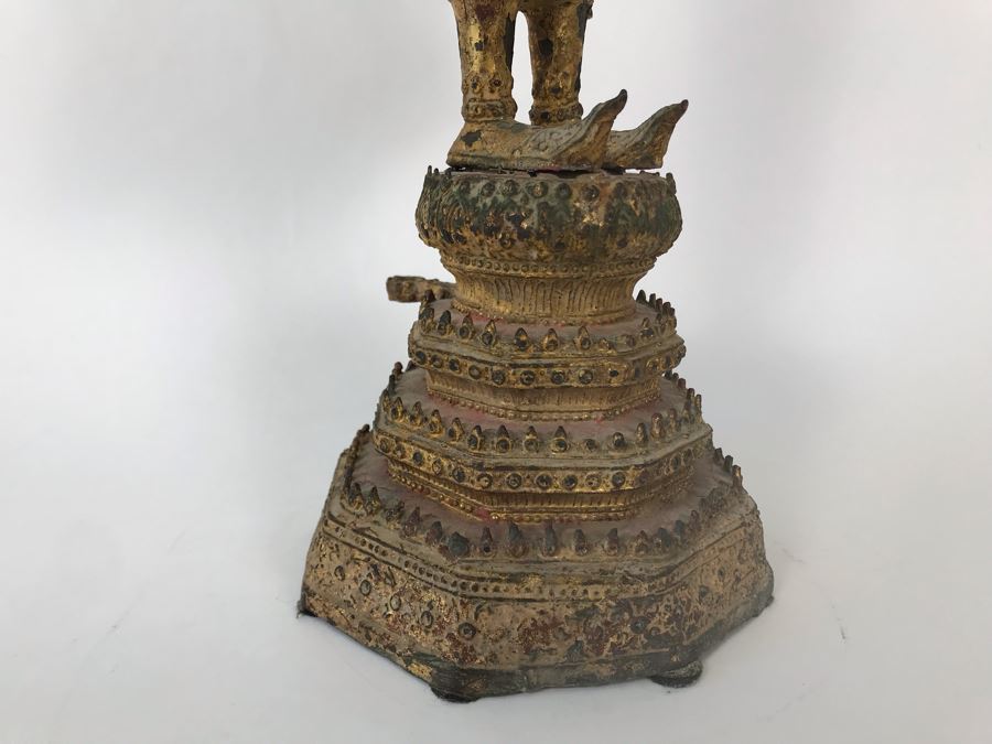 Vintage Thai Gilded Bronze Standing Buddha Statue 5.5W X 5D X 21H [Photo 14]