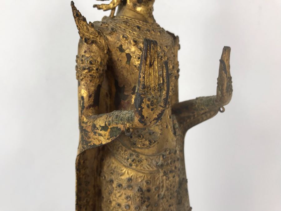 Vintage Thai Gilded Bronze Standing Buddha Statue 5.5W X 5D X 21H [Photo 13]