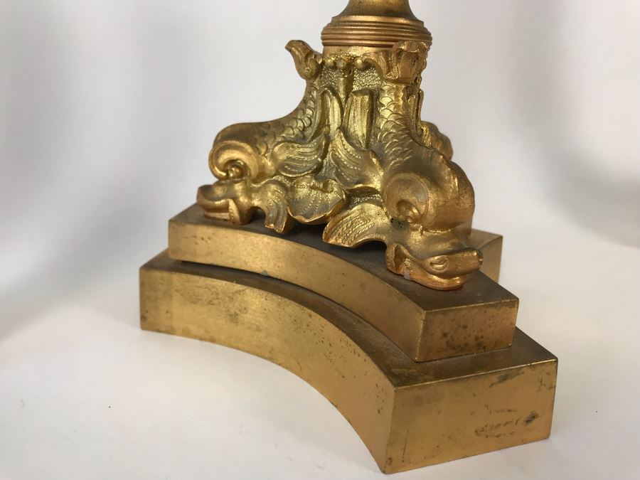 Pair Of Monumental Gilded Metal Candelabras With Three Sets Of Replaceable Marble Columns 9W X 23H [Photo 3]