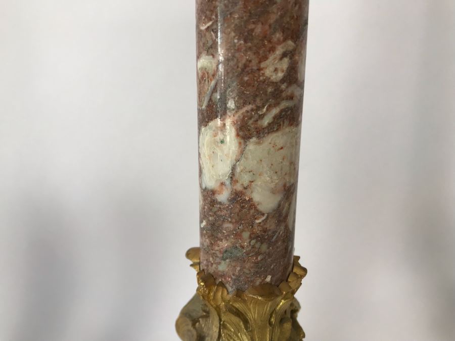 Pair Of Monumental Gilded Metal Candelabras With Three Sets Of Replaceable Marble Columns 9W X 23H [Photo 12]