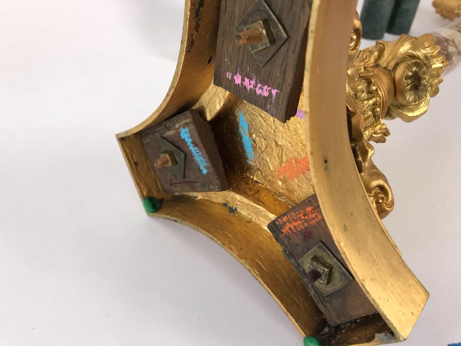 Pair Of Monumental Gilded Metal Candelabras With Three Sets Of Replaceable Marble Columns 9W X 23H [Photo 17]