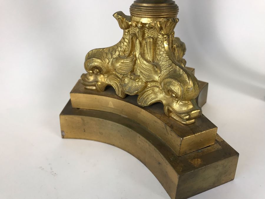 Pair Of Monumental Gilded Metal Candelabras With Three Sets Of Replaceable Marble Columns 9W X 23H [Photo 6]