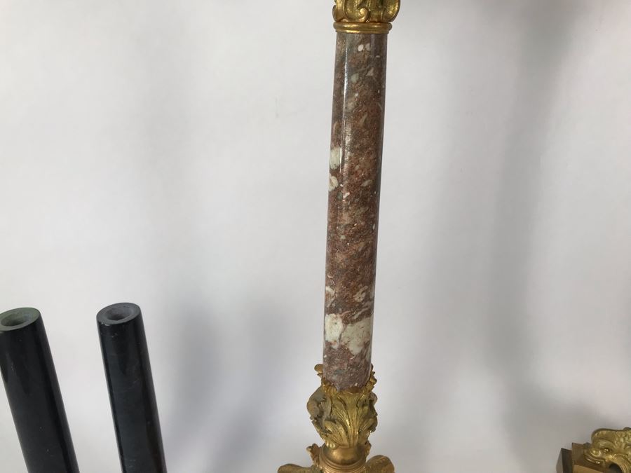 Pair Of Monumental Gilded Metal Candelabras With Three Sets Of Replaceable Marble Columns 9W X 23H [Photo 11]