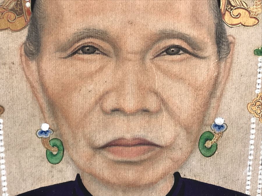 Pair Of Original Vintage Chinese Ancestor Silk Scroll Paintings 28.5 X 54 [Photo 7]