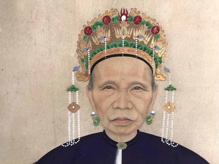 Pair Of Original Vintage Chinese Ancestor Silk Scroll Paintings 28.5 X 54 [Photo 2]