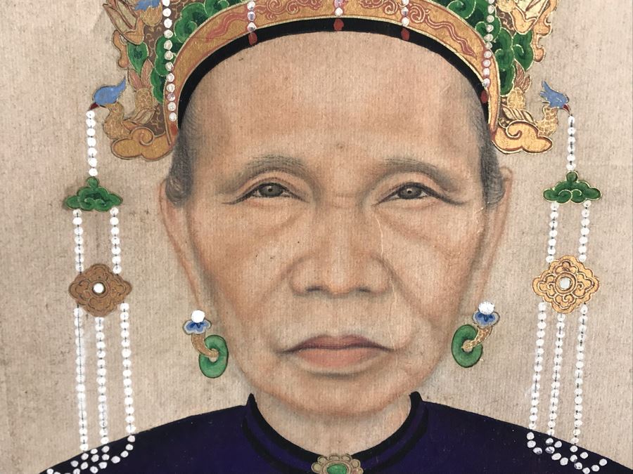 Pair Of Original Vintage Chinese Ancestor Silk Scroll Paintings 28.5 X 54 [Photo 6]