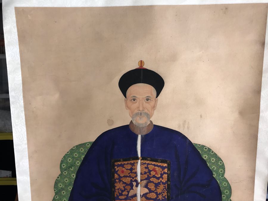 Pair Of Original Vintage Chinese Ancestor Silk Scroll Paintings 28.5 X 54 [Photo 22]