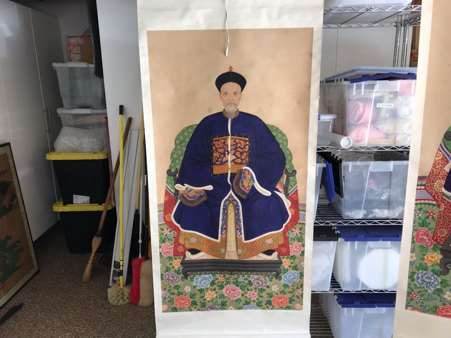 Pair Of Original Vintage Chinese Ancestor Silk Scroll Paintings 28.5 X 54 [Photo 19]