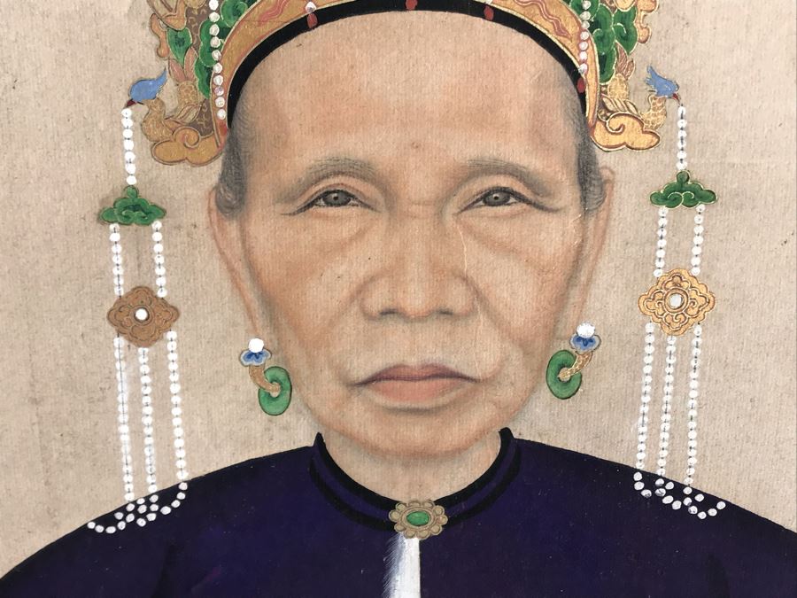 Pair Of Original Vintage Chinese Ancestor Silk Scroll Paintings 28.5 X 54 [Photo 8]