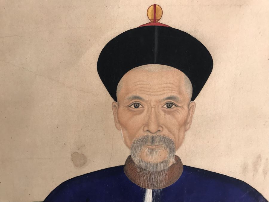 Pair Of Original Vintage Chinese Ancestor Silk Scroll Paintings 28.5 X 54 [Photo 3]