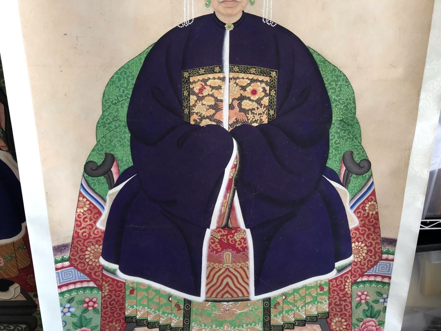 Pair Of Original Vintage Chinese Ancestor Silk Scroll Paintings 28.5 X 54 [Photo 10]