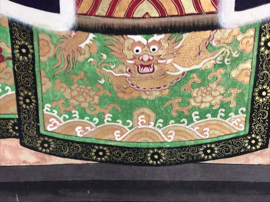 Pair Of Original Vintage Chinese Ancestor Silk Scroll Paintings 28.5 X 54 [Photo 13]