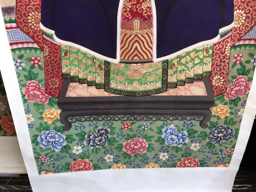 Pair Of Original Vintage Chinese Ancestor Silk Scroll Paintings 28.5 X 54 [Photo 11]