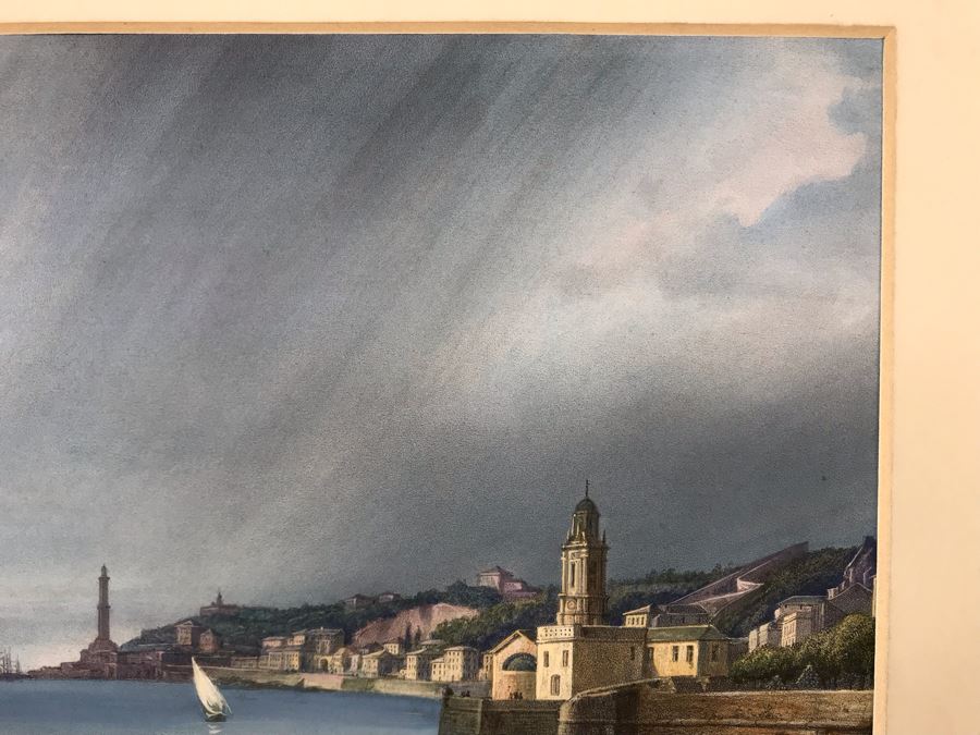 Hand Colored Picture Of Genoa Italy Port City 8.5W X 9.5H [Photo 4]