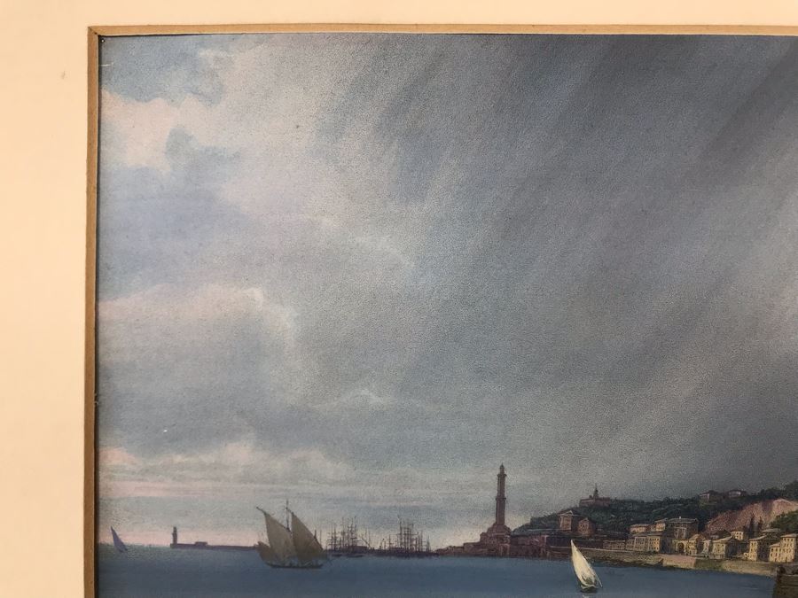 Hand Colored Picture Of Genoa Italy Port City 8.5W X 9.5H [Photo 5]