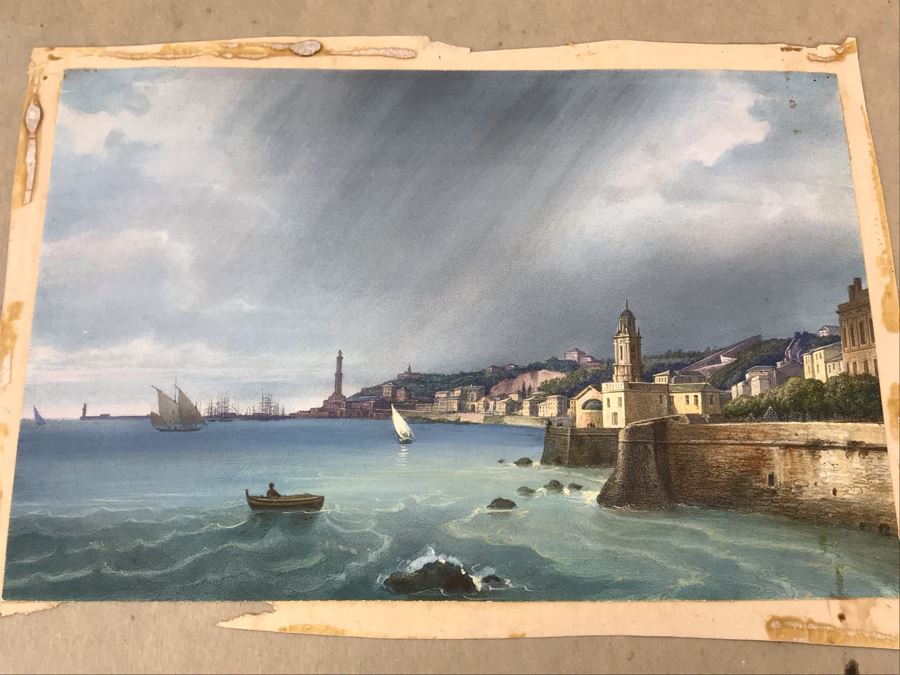 Hand Colored Picture Of Genoa Italy Port City 8.5W X 9.5H [Photo 19]