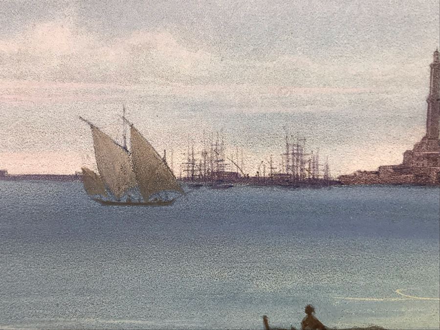 Hand Colored Picture Of Genoa Italy Port City 8.5W X 9.5H [Photo 9]
