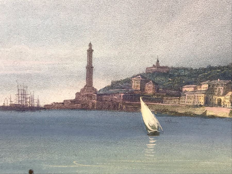 Hand Colored Picture Of Genoa Italy Port City 8.5W X 9.5H [Photo 10]