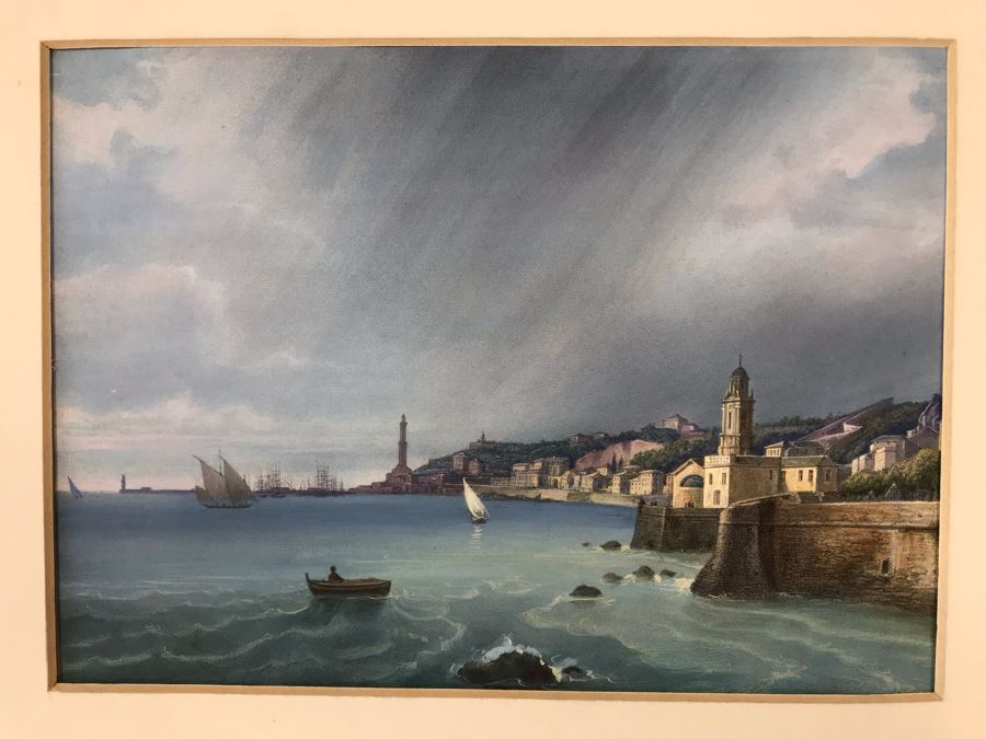 Hand Colored Picture Of Genoa Italy Port City 8.5W X 9.5H [Photo 2]