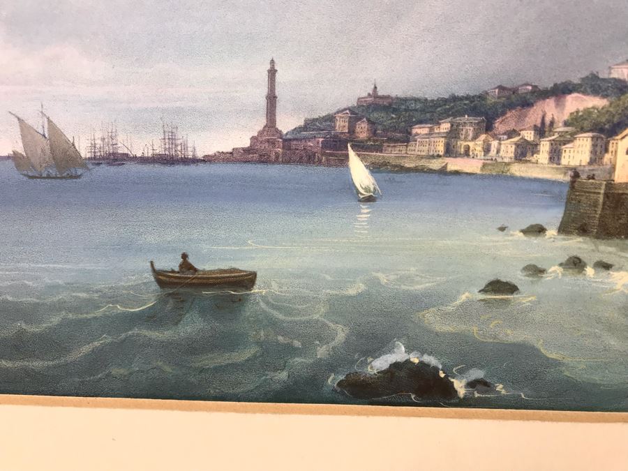 Hand Colored Picture Of Genoa Italy Port City 8.5W X 9.5H [Photo 7]