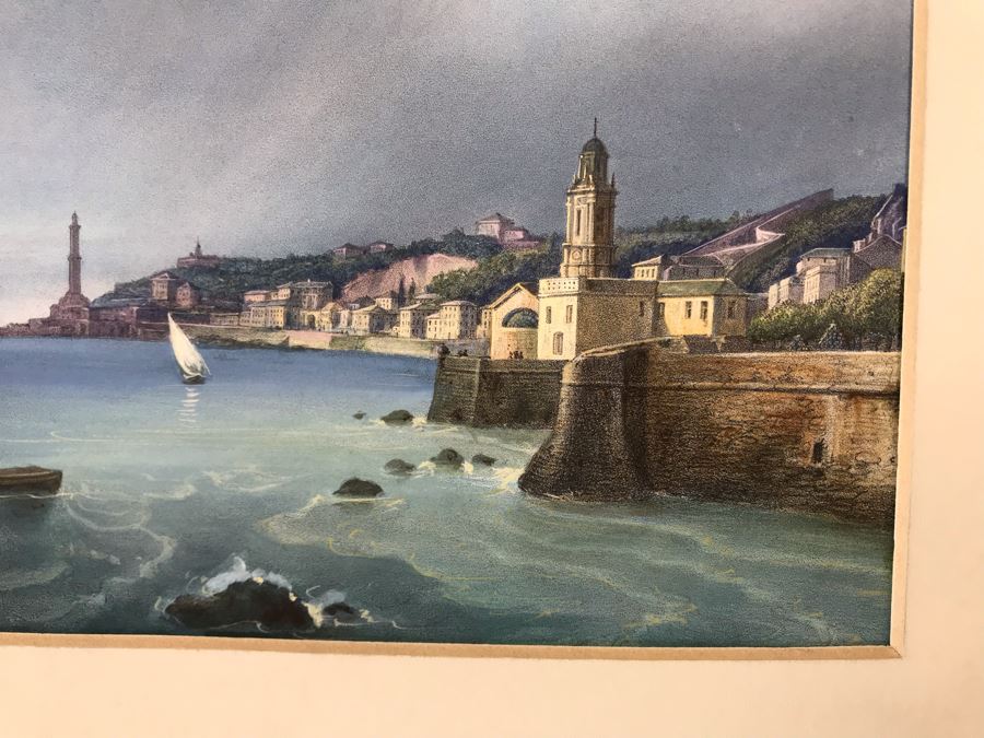 Hand Colored Picture Of Genoa Italy Port City 8.5W X 9.5H [Photo 3]