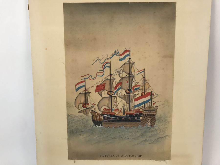 Original Silk Painting Titled 'Picture Of A Dutch Ship' 9.5 X 14.25 [Photo 2]