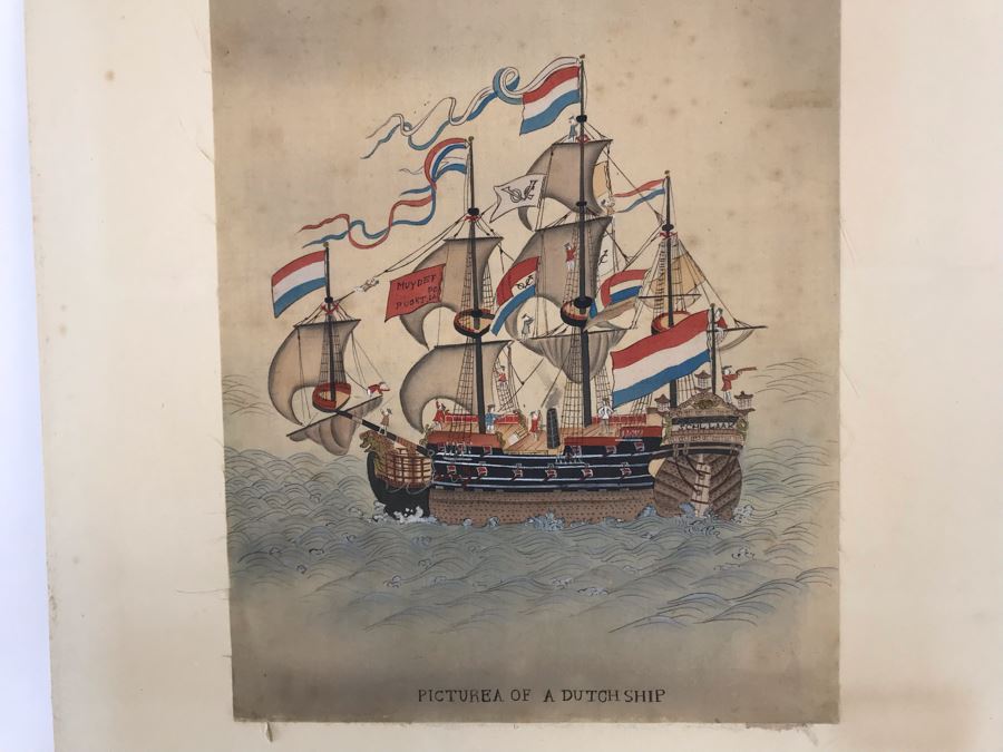 Original Silk Painting Titled 'Picture Of A Dutch Ship' 9.5 X 14.25 [Photo 18]