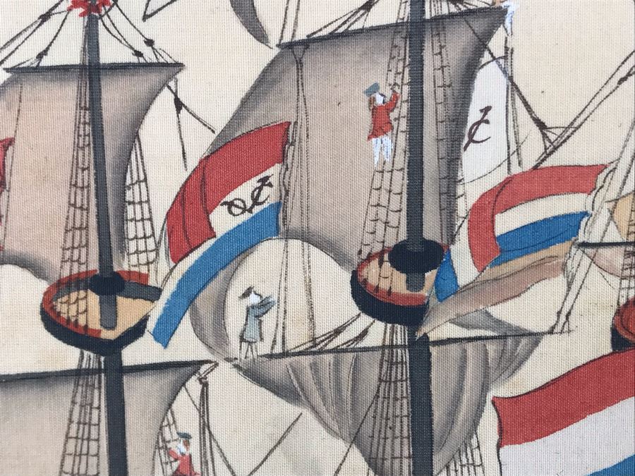 Original Silk Painting Titled 'Picture Of A Dutch Ship' 9.5 X 14.25 [Photo 11]