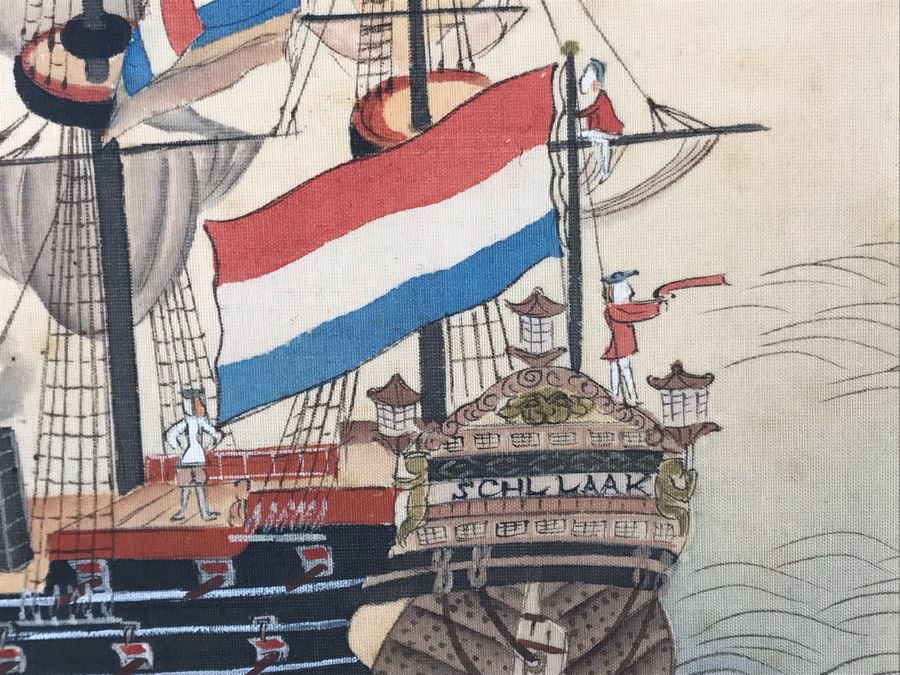 Original Silk Painting Titled 'Picture Of A Dutch Ship' 9.5 X 14.25 [Photo 14]