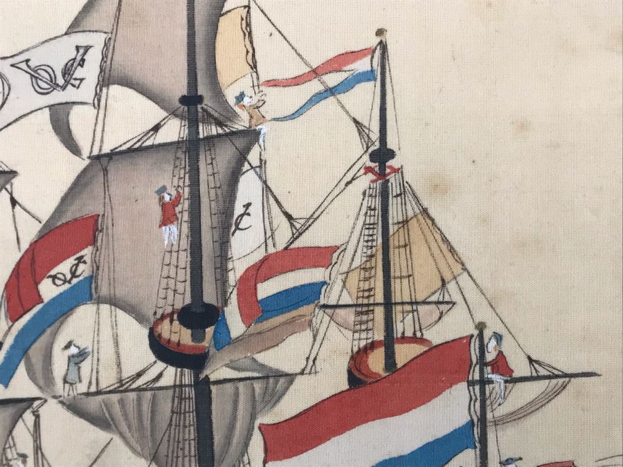 Original Silk Painting Titled 'Picture Of A Dutch Ship' 9.5 X 14.25 [Photo 13]
