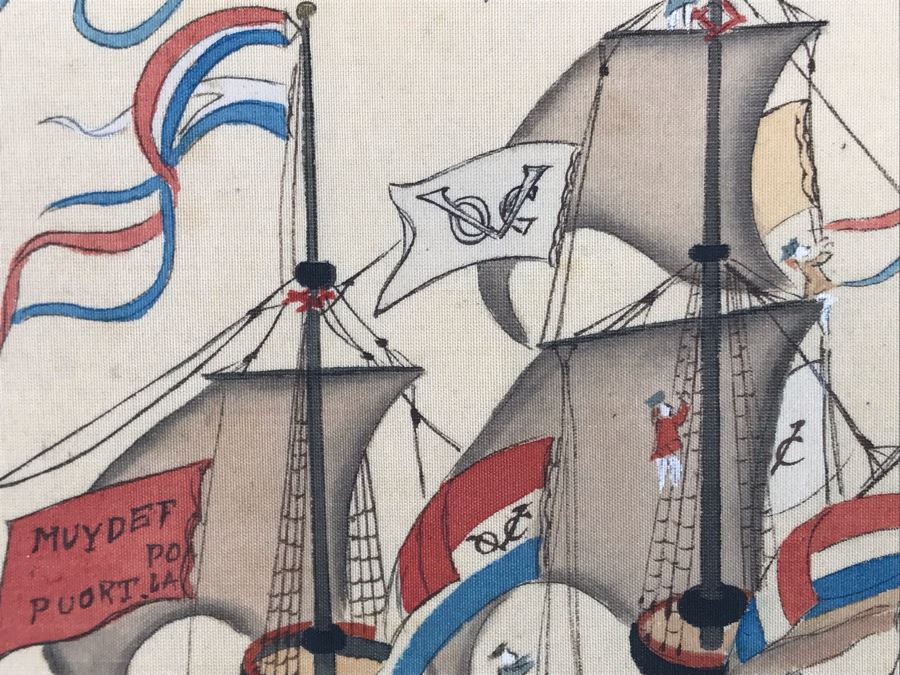 Original Silk Painting Titled 'Picture Of A Dutch Ship' 9.5 X 14.25 [Photo 10]