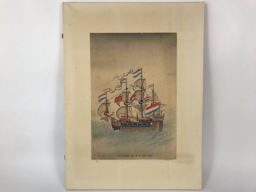 Original Silk Painting Titled 'Picture Of A Dutch Ship' 9.5 X 14.25 [Photo 3]