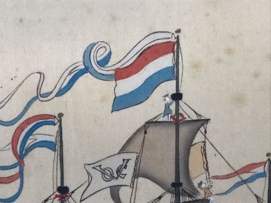 Original Silk Painting Titled 'Picture Of A Dutch Ship' 9.5 X 14.25 [Photo 12]