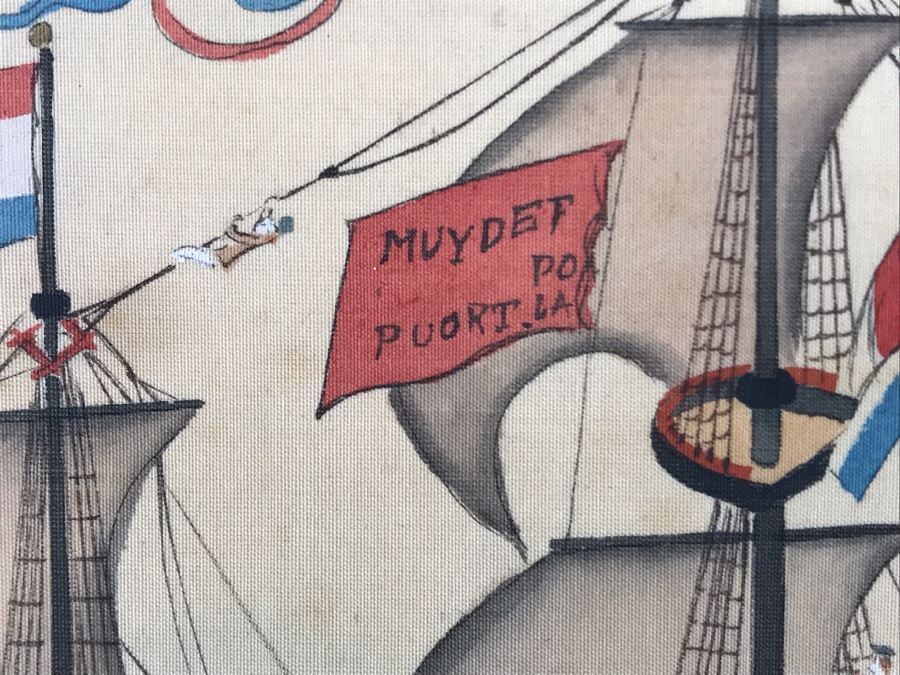 Original Silk Painting Titled 'Picture Of A Dutch Ship' 9.5 X 14.25 [Photo 8]
