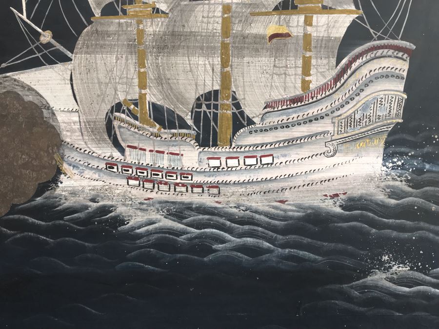 Original Hand Painted 4-Panel Japanese Screen Painting 99 X 42 [Photo 10]