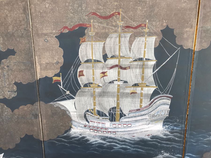 Original Hand Painted 4-Panel Japanese Screen Painting 99 X 42 [Photo 2]