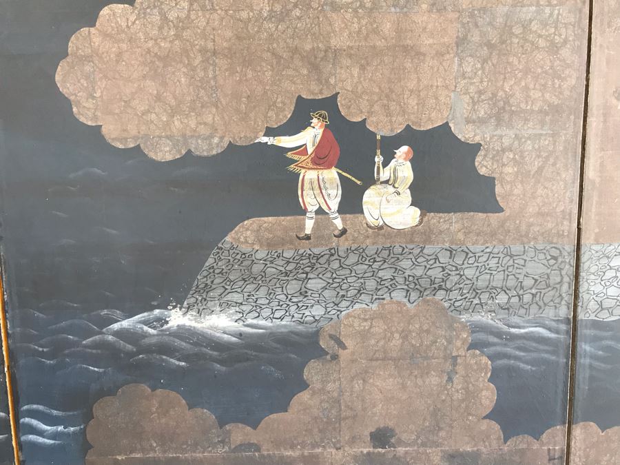 Original Hand Painted 4-Panel Japanese Screen Painting 99 X 42 [Photo 3]