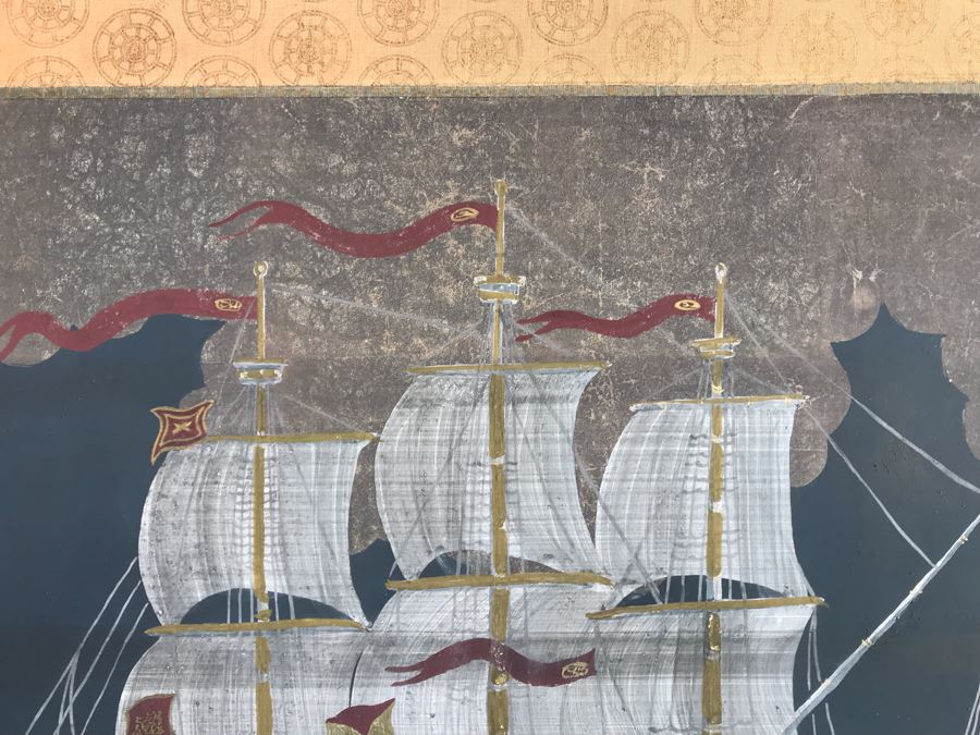 Original Hand Painted 4-Panel Japanese Screen Painting 99 X 42 [Photo 8]