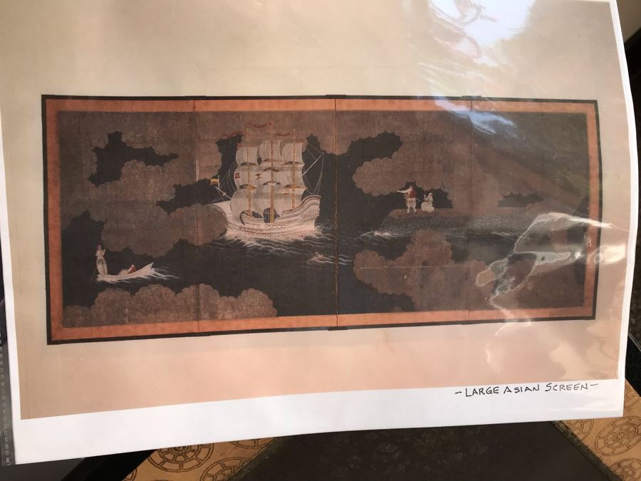 Original Hand Painted 4-Panel Japanese Screen Painting 99 X 42 [Photo 24]