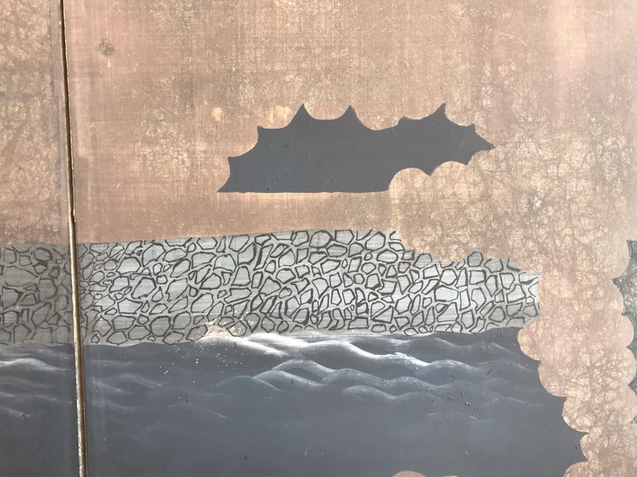 Original Hand Painted 4-Panel Japanese Screen Painting 99 X 42 [Photo 12]